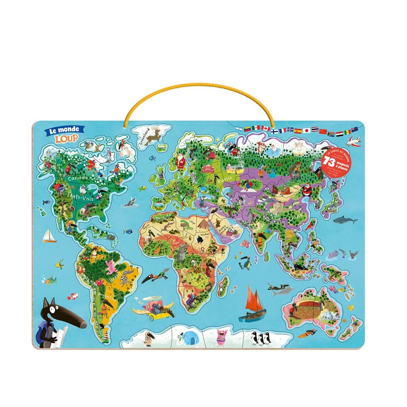 Ma carte du monde magnétique en puzzle - Je découvre le monde avec Loup