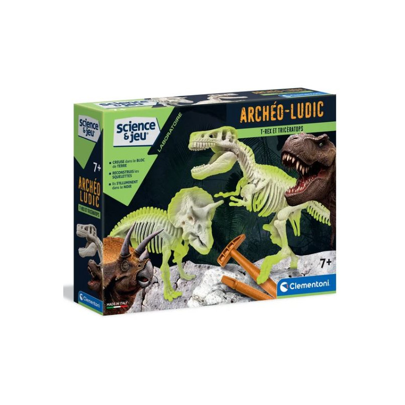 Archéo Ludic – T-Rex & Tricératops Phosphorescents – Kit Scientifique